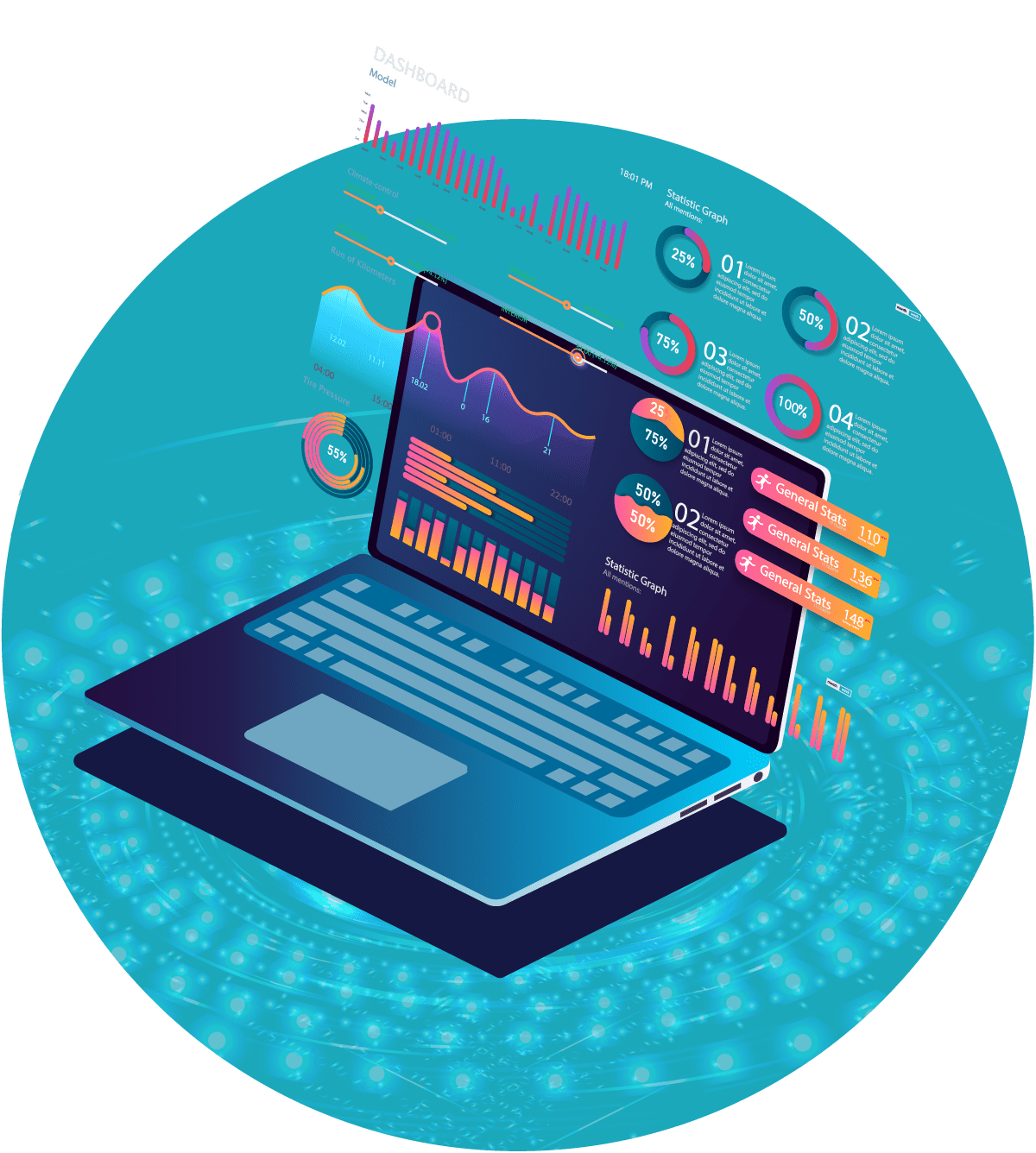 Laptop with Analytics Data Graphics